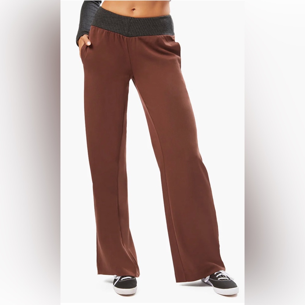 NWT WeWoreWhat Low Rise Suiting Twill V Pant Ribbed Cacao Black size Large